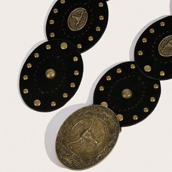 Black Boho Women's Heart Patchwork Belt - Picture 3 of 5